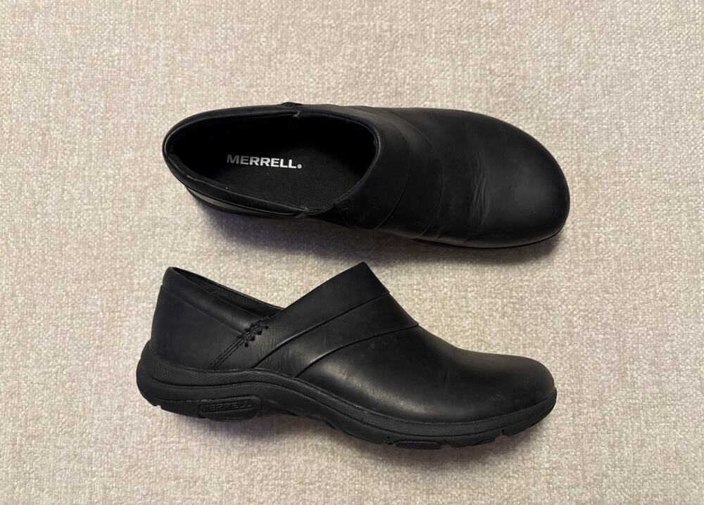 Merrell Womens Dassie Stitch Black Leather Slip On Size 8 Comfort Shoes J31334